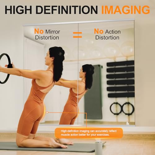 Home Gym Mirror, 50''x25''x2PCS Silver Wall Mounted | Large, Frameless, Tempered Glass, For Home Gym, Garage, Bedroom, Bathroom - size: 50''x25''x2PCS