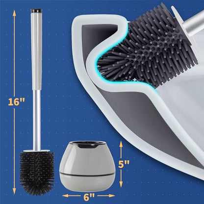 BOOMJOY Toilet Brush and Holder Set 2 Pack, Silicone Toilet Bowl Cleaner Brush, Toilet Scrubber Brush with Tweezers for Bathroom Cleaning, RV Accessories, House Organization Must-Haves - Gray - color: Gray