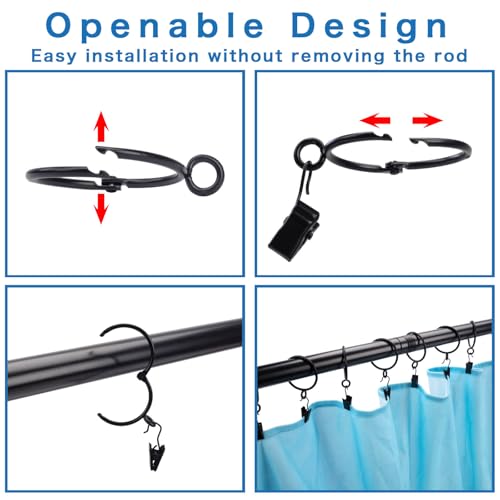 Openable Curtain Rings with Eyelets, 1.25inch Heavy Duty Rustproof Metal Drapery Rings,Shower Curtain Rings 24pcs Black Zocang - color: Black, size: 1.25inch Inside Diameter