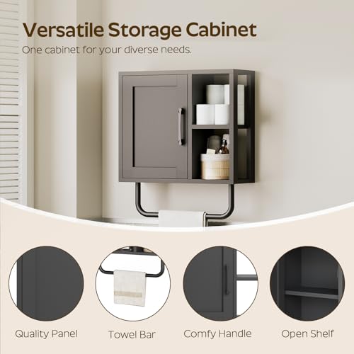 Medicine Cabinet, Bathroom Wall Cabinet with Towel Bar, Adjustable Shelf and Open Partition, Over The Toilet Storage Cabinet, for Bathroom, Laundry Room, Living Room, Kitchen, Black - color: Black