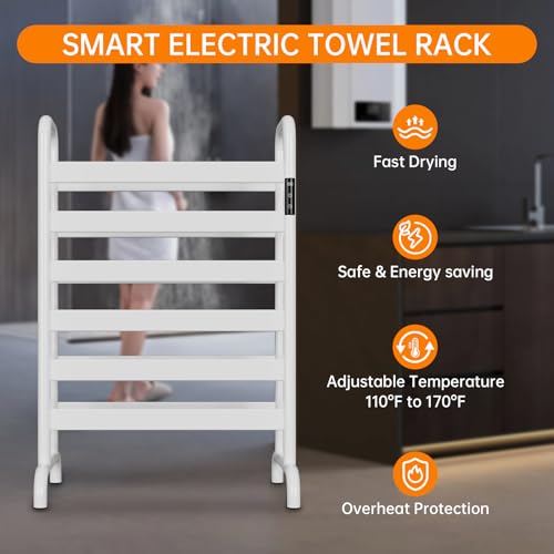 Towel Warmer Rack, Electric Heated Towel Rack for Bathroom, Freestanding Adjustable Temperature 110–170°F with Timer & Overheat Protection, Large Aluminum Towel Heater, 12 Fast Heating Bars - color: White
