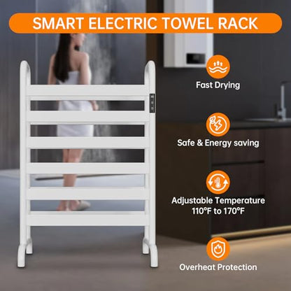 Towel Warmer Rack, Electric Heated Towel Rack for Bathroom, Freestanding Adjustable Temperature 110–170°F with Timer & Overheat Protection, Large Aluminum Towel Heater, 12 Fast Heating Bars - color: White