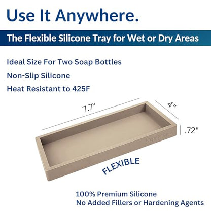Countertop & Vanity Silicone Tray - Small 7.7" Kitchen Soap Tray | Kitchen Sink Soap Tray, Dish Soap Tray for Kitchen Counter, Bathroom Tray, Silicone Soap Dispenser Tray & Sponge Holder - color: Coastal Sand, size: Small 7.7”