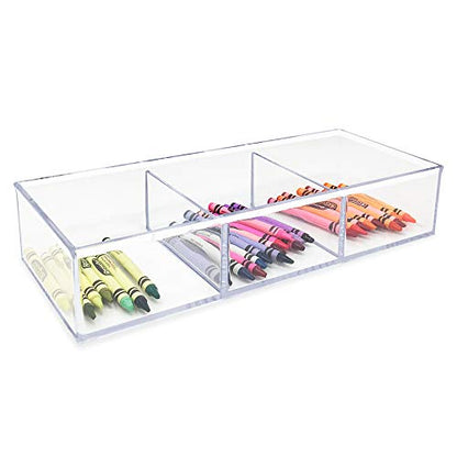 Isaac Jacobs Large 3-Compartment Acrylic Stackable Organizer (12.9" L x 5" W x 2.7" H), Multi-Sectional Tray & Storage Solution for Makeup, Craft Supplies, Bathroom, Kitchen, Office (Clear) | (12.9" L x 5" W x 2.7" H), Multi-Sectional Storage Solution for
