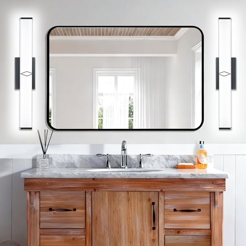 32 Inch Bathroom Vanity Light 3200LM, 5700K Daylight White Modern Bathroom Light Dimmable, AC 120V 36W Matte Black LED Vanity Lighting Fixtures Wall Sconce ETL Certified, 2Pack - color: Matte Black-5700K, size: 32 INCH(2 Pack)