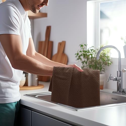 COTTON CRAFT Amazing Kitchen Towel - 12 Pack 100% Cotton Waffle Terry Towel | Harvest Rust Green Gold Brown -16x28 Euro Café Waffle Weave Soft Absorbent Quick Dry Low Lint Reusable Dish Cleaning Cloth - color: Harvest Multi, size: 12 Pack
