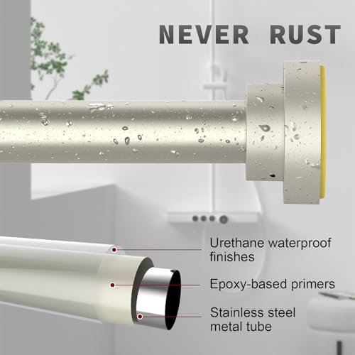 Thestoa Brushed Nickel Shower Curtain Rod Adjustable 43-66 inch, 1"Diameter Spring Tension Curtain Rod No Drill, Anti-Rust Non-Slip Shower Rod for Bathroom Tension Rod - color: Brushed Nickel, size: 43"- 66"