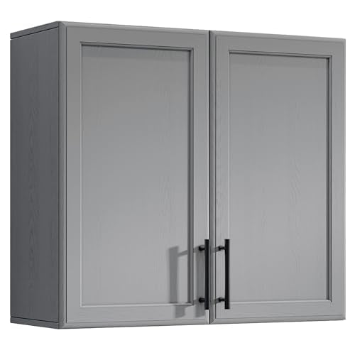 Furnaza Wall Storage Cabinet - Kitchen Laundry Wall Amount Cabinet with Two Shaker Doors and Shelf, in Grey - color: Grey, size: 24"