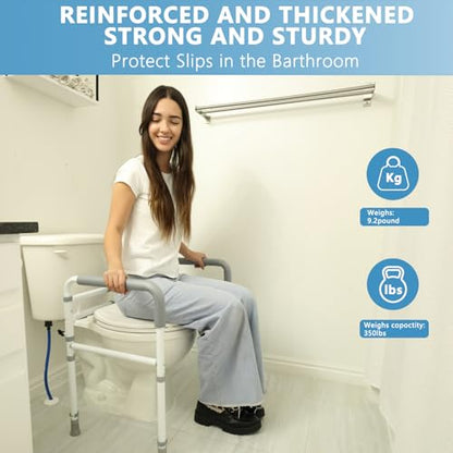 Toilet Safety Rail for Seniors, Height & Width Adjustable Frame | 350 Lbs Capacity, Foldable Bathroom Toilet Handles for Elderly, Toilet Grab Bars for Handicap & Disabled, Fits Most Toilets