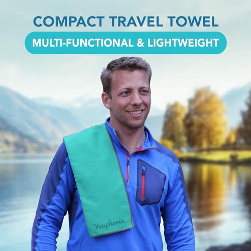 Youphoria Microfiber Travel Towel Fast Drying Lightweight - Quick Dry Towel for Camping, Beach, Backpacking, Hiking & Sport - color: Mint/Gray, style: 20" x 40" (Small)