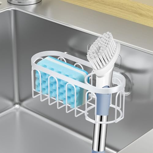 2-in-1 Sponge Holder for Kitchen Sink, Sink Caddy Kitchen Sink Organizer with 3 Suction Cups, No Drill Rustproof Sink Sponge Holder for Dish Brush, Soap & Sponge (White) - color: A Style-White