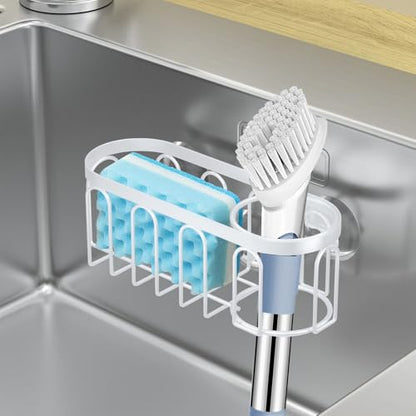2-in-1 Sponge Holder for Kitchen Sink, Sink Caddy Kitchen Sink Organizer with 3 Suction Cups, No Drill Rustproof Sink Sponge Holder for Dish Brush, Soap & Sponge (White) - color: A Style-White