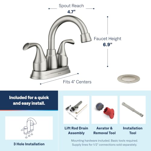 Moen Idora Spot Resist Brushed Nickel Two-Handle Centerset Bathroom Sink Faucet with Drain Assembly, 84115SRN - color: Brushed Nickel, size: 4 Inch Centerset