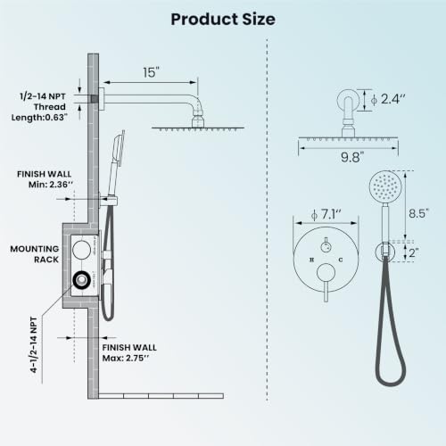 gotonovo High Pressure Shower System Valve and Trim Kit,Oil Rubbed Bronze | Round Rain 10 Inch Shower Head with Handheld Faucet Set Complete,Rough In Valve,2-in-1 Diverter,All Metal,Bathroom Wall Mount - color: Bronze