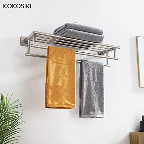 KOKOSIRI 24 Inch Towel Shelf with Double Towel Bars Bathroom Towel Rack Towel Holder Wall Mounted SUS 304 Stainless Steel, Brushed Nickel, B6005BR-L24 - color: Brushed Steel, size: 24 Inch