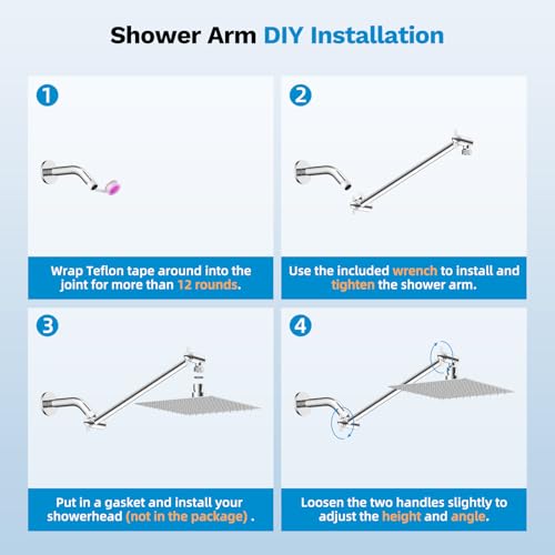 All-Metal Shower Extension Arm, G1/2" Universal/Adjustable, 11-Inch, Black | Brass Flexible Shower Head Extender Height/Angle Adjusted, Stainless Steel Pipe Extending with Lock Joint for Rain Showerhead - color: Chrome, size: 11 Inch
