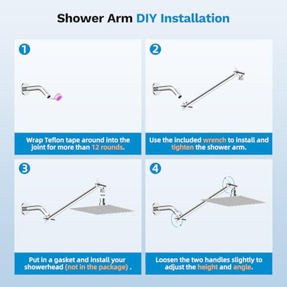 All-Metal Shower Extension Arm, G1/2" Universal/Adjustable, 11-Inch, Black | Brass Flexible Shower Head Extender Height/Angle Adjusted, Stainless Steel Pipe Extending with Lock Joint for Rain Showerhead - color: Chrome, size: 11 Inch