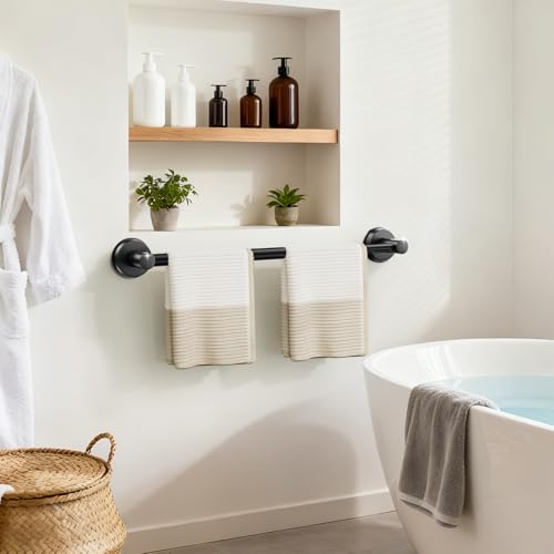 Suction Cup Towel Bar 14.6-24" Stainless Steel No Drill Towel Rack | Strong suction cups attach firmly to smooth tiles, glass, and mirrors—no drilling needed - color: 2pcs Black
