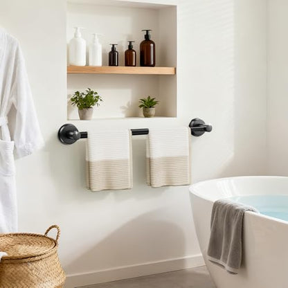 Suction Cup Towel Bar 14.6-24" Stainless Steel No Drill Towel Rack | Strong suction cups attach firmly to smooth tiles, glass, and mirrors—no drilling needed - color: 2pcs Black