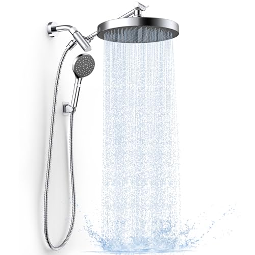 10" High Pressure Rain Shower Head with Handheld Spray Combo | Adjustable Integrated Extension Arm, Detachable Dual Shower Heads with 80" Long Stainless Steel Hose