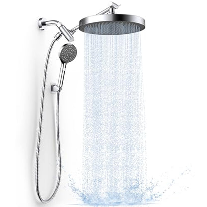 10" High Pressure Rain Shower Head with Handheld Spray Combo | Adjustable Integrated Extension Arm, Detachable Dual Shower Heads with 80" Long Stainless Steel Hose