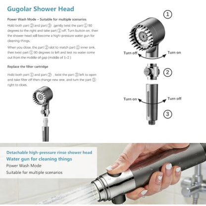 High Pressure Filtered Shower Head with Handheld for Hard Water | Ion Shower Head with 12 Replaceable Water Softener Filters,78" Anti-Burst Hose,Adjustable Bracket,4 Spray Modes,ON/OFF Switch