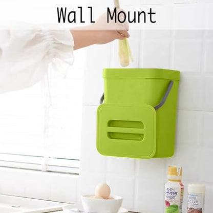 LALASTAR Small Plastic Trash Can, Hanging Small Trash Can with Lid Under Sink for Kitchen, Food Waste Bin for Countertop, Mountable Garbage Can for Bathroom, RV, 5L/1.3 Gal, Green - color: Green