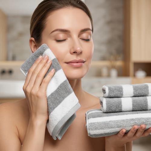 Premium 5-Piece Bath Towel Set | 100% Microfiber Ultra Soft & Quick Dry | Large Bath Towels, Hand Towels & Washcloths for Bathroom, Spa, Gym, | 1 Bath, 2 Hand, 2 Washcloths | Gray - color: Gray, size: 5 Pcs