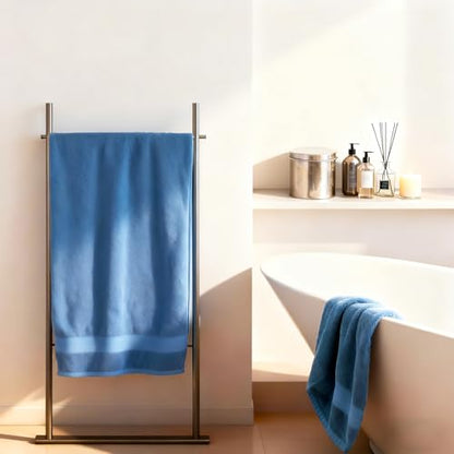 COZYART Denim Blue Bath Towel Set, Turkish Cotton Hotel Large Towel Bulk for Bathroom, Thick Bathroom Sets of 6 with 2 Bath Towels, 2 Hand Towels, 2 Washcloths, 650 GSM | OEKO-Tex 100 Certified Zero Twist Ring Spun, Soft Absorbent Quick Dry, Plush Fluffy,