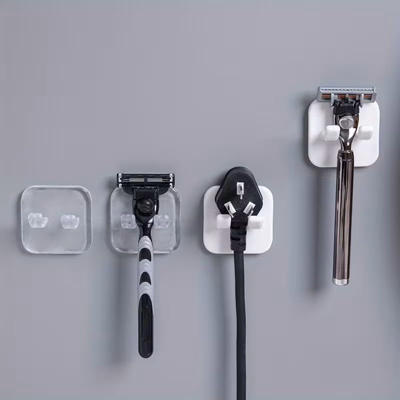 2pcs Self Adhesive Razor Holders, Wall Mount Utility Hooks, Waterproof Shower Hook for Razor, Plug, Robe, Towel - Contemporary Style, Easy Install, Plastic Material, White