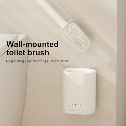Toilet Brush and Holder Set - Wall Mounted Bathroom Scrub Brush, Toilet Bowl Brush and Plunger Set for Bathroom Cleaner (White) - color: White