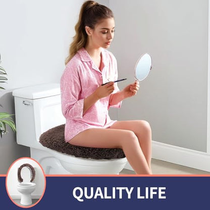 Soft Microfiber Toilet Lid Cover 17.5" x 15" Machine Washable | Solid Toilet Seat Cover Adjustable Rubber Backing Fits Most 16 -17.5" L x 14-16" W Round Oblong and Elongated Toilet Seat - color: Taupe