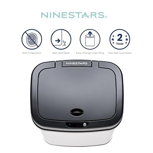 Ninestars 3 Gallon Automatic Trash Can, 12L Touchless Motion Sensor Bathroom or Bedroom Garbage Can with Odor-Sealing Lid, Rectangular Stainless Steel Base, Black Lid - color: Black