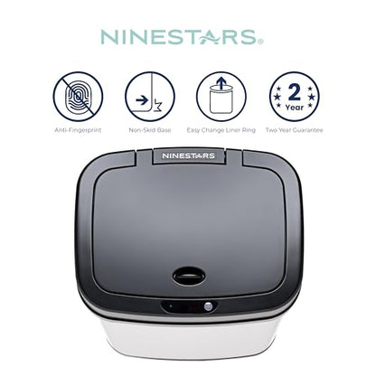 Ninestars 3 Gallon Automatic Trash Can, 12L Touchless Motion Sensor Bathroom or Bedroom Garbage Can with Odor-Sealing Lid, Rectangular Stainless Steel Base, Black Lid - color: Black