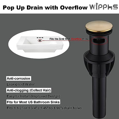 2 Hole Bathroom Sink Faucet Centerset Brushed Gold 2 Handle Modern | Stainless Steel Faucet for Bathroom Sink with Pop Up Drain Assembly and cUPC Supply Lines, 4 in Center Set Matte Gold - color: Brushed Gold, size: 4 Inch Centerset