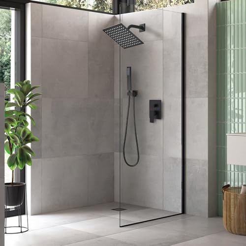 Shower Faucet Set Rain Shower System Matte Black with High Pressure 8-Inch Shower Head Handheld Square Shower Head Bathroom Luxury Rain Shower Faucet Shower Complete Combo Kit Wall Mounted - color: Matte Black, style: 8"- 2 Function