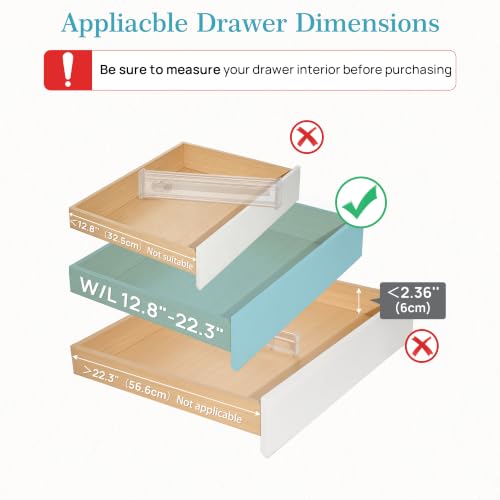 Vtopmart 2.36" Short Upgrade Drawer Dividers 12.8"-22.3" Expandable 4 Pack | Adjustable Kitchen Drawer Organizer, Clear Plastic Separator for Flatware, Utensils, Cutlery, Underwear Storage, Space Saving - size: Short-2.36" without Inserts