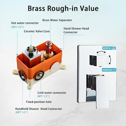 8 Inch Shower Faucet Set Ceiling Mount, High Pressure Rainfall Shower System, Square Rain Shower Head with Handheld Spray Combo, Ceiling Luxury Rainfall Shower Fixtures (L-Style) - color: Polish Chrome, style: 8 Inch-L Style