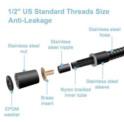 OFFO Shower Hose, Bidet Hose High Pressure Explosion Proof for Bidet Sprayer Stainless Steel Electroplating with Woven Inner Tube, 60 in Matte Black - color: Matte Black, size: 60 in