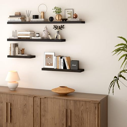 BGMG Wood Floating Shelves 48 Inch, Set of 2, Wide Rustic Wooden Wall Shelves for Bathroom Living Room Bedroom Kitchen Farmhouse - 48x 6.7 x1.25 Inch - Black - color: Black, size: 48 inch
