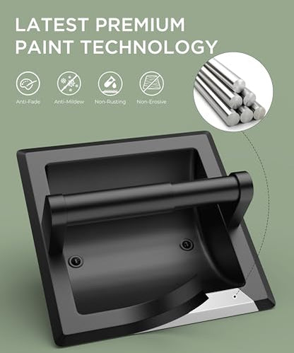 FORIOUS Recessed Toilet Paper Holder, Wall Mount Bathroom Tissue Holder | Matte Black | in Wall Toilet Paper Dispenser Insert | SUS304 Stainless Steel Rustproof | Bathroom Space Saving Design - color: Matte Black