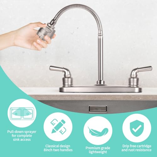 RV Kitchen Faucet Non-Metallic, Flexible Spout for Campers, Motorhomes, Travel Trailers (Brushed Nickled) - color: Brushed Nickled