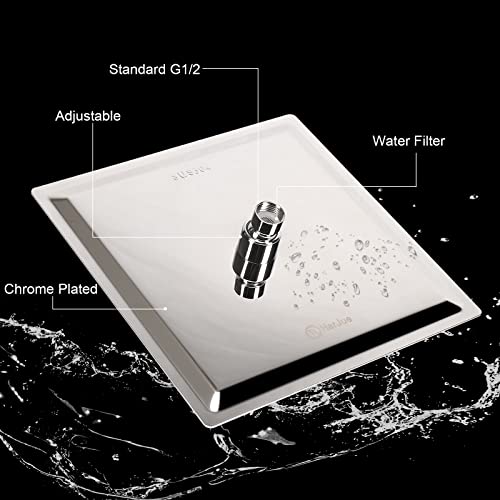 Shower Head with Extension Arm, High Pressure Square with ShowerArm, Stainless Steel Rainfall -Waterfall Full Body Coverage (10'' Shower with 16'' Arm, Chrome) - color: Chrome, size: 10'' Shower with 16'' Arm