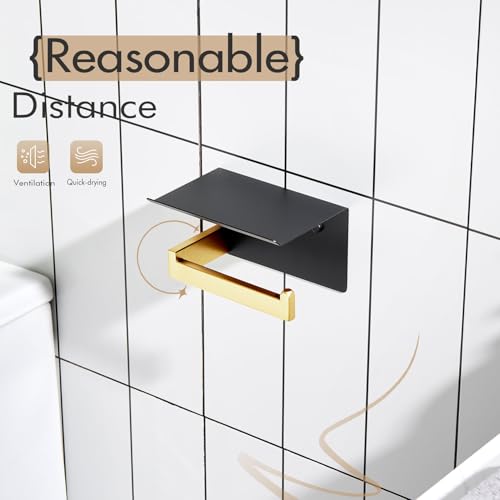 KOKOSIRI Toilet Paper Holders with Shelf Bathroom Toilet Paper Roll Holder Wall Mounted T-304 Stainless Steel, Matte Black and Gold B2010GDK - color: Black Gold, size: With Shelf(1 Pack)