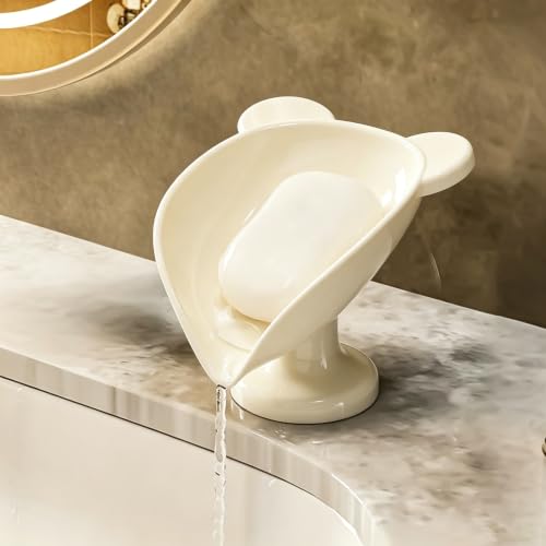 Self Draining Leaf Soap Dish – Easy to Clean Waterfall Soap Holder, Multi-Use for Shower, Bathroom & Kitchen Sink, Durable & Stylish (Cream Bear) - color: Cream Bear