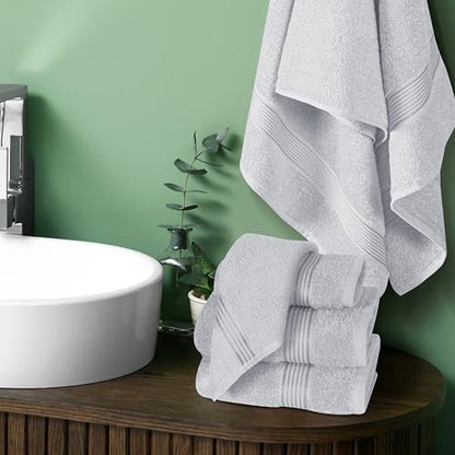 Ultra Soft 6 Pack Cotton Towel Set, Contains 2 Bath Towels 28x55 inch, 2 Hand Towels 16x24 inch & 2 Wash Coths 12x12 inch, Ideal for Everyday use, Compact & Lightweight - Light Grey - color: Light Grey