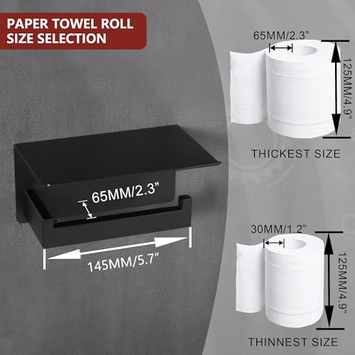 LANC 2-Pack Black Toilet Paper Holder with Shelf, Toilet Tissue Roll Holder with Phone Shelf for Bathroom Wall Mounted Toilet Paper Roll Holder 304 Stainless Steel, Right Hand A8367MB-P2 - color: Matte Black, size: Right-2 PCS