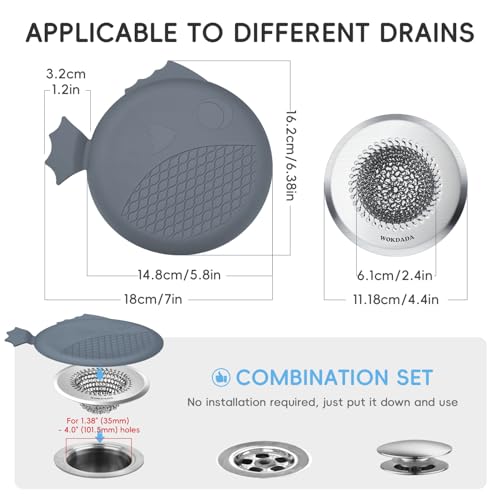 Shower Hair Drain Catcher & Bathtub Drain Stopper Set, 4.4" | Reversible Flip Clean, Anti-Clog Mesh, Fast Drainage, Anti-Slip Base, Rust-Proof, for Bathtub & Shower Drains, Patented - color: Gray Silver