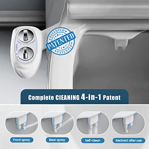 YASFEL Bidet Attachment for Toilet, Self-Cleaning Bidet Sprayer Non-Electric Dual Nozzle for Feminine/Posterior Wash Bidet Toilet Attachment with Pressure Controls (White) - color: White