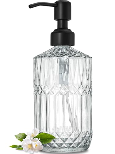 JASAI 18Oz Clear Glass Soap Dispenser with Black Rust Proof Pump | Refillable Kitchen soap Dispenser Thick Glass, Soap Dispenser Bathroom for Hand soap, Dish Soap, Lotion, Body Wash. - color: Clear-black Pump, style: Dazzle